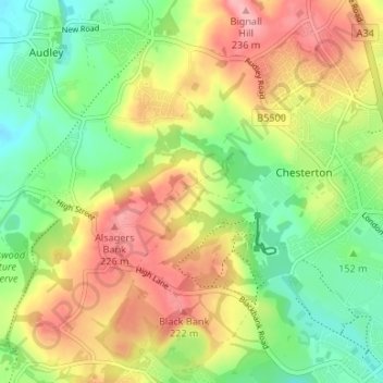 Carte topographique Apedale, altitude, relief