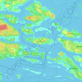 Carte topographique Vaxholm, altitude, relief