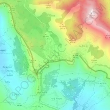 Carte topographique Ivanica, altitude, relief