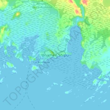 Carte topographique Unamen Shipu, altitude, relief