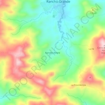 Carte topographique Rancho Alegre, altitude, relief