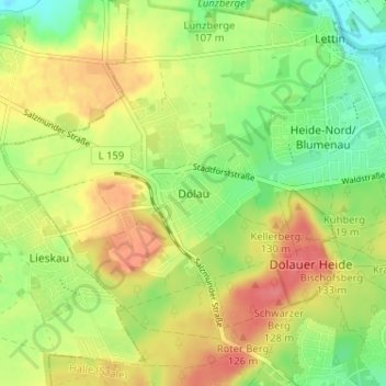 Carte topographique Dölau, altitude, relief