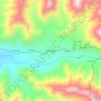 Carte topographique Rancheria, altitude, relief