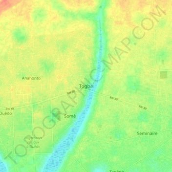 Carte topographique Togba, altitude, relief