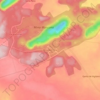 Carte topographique Mina Marcona, altitude, relief