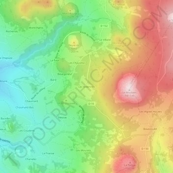 Carte topographique Les Ardennes, altitude, relief