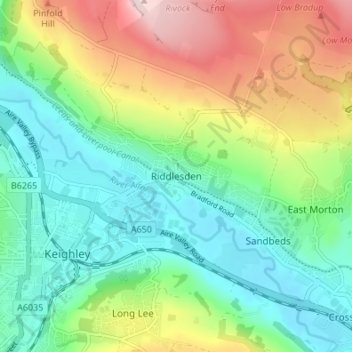Carte topographique Riddlesden, altitude, relief