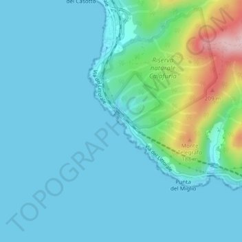 Carte topographique Calafuria, altitude, relief