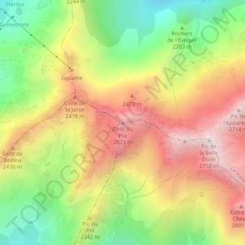 Carte topographique Dent du Pra, altitude, relief