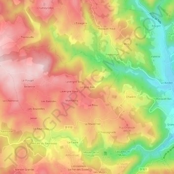 Carte topographique Le Bros-Bas, altitude, relief