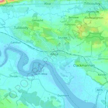 Carte topographique Alloa, altitude, relief