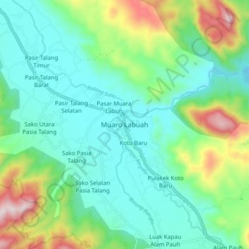 Carte topographique Muaro Labuah, altitude, relief