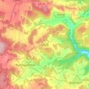 Carte topographique Eichig, altitude, relief