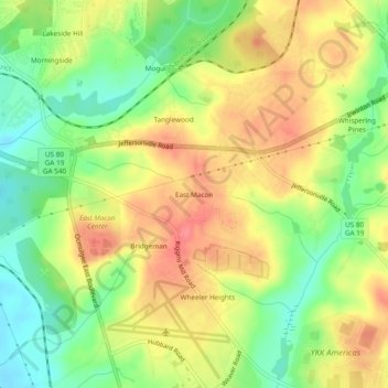 Carte topographique East Macon, altitude, relief