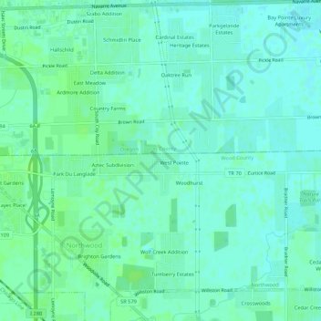 Carte topographique Northcrest, altitude, relief