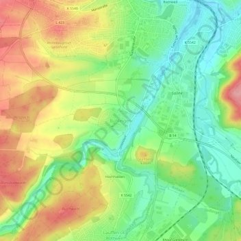 Carte topographique Bühlingen, altitude, relief