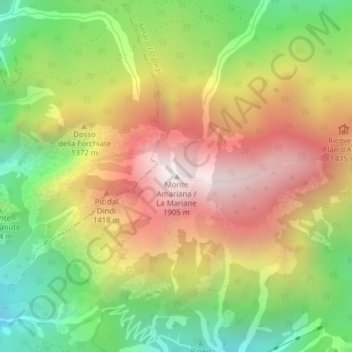 Carte topographique Monte Amariana / La Mariane, altitude, relief