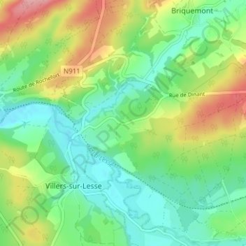 Carte topographique Jamblinne, altitude, relief