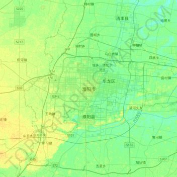 Carte topographique 濮阳市, altitude, relief