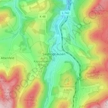 Carte topographique Siedlinghausen, altitude, relief