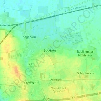 Carte topographique Bockhorst, altitude, relief