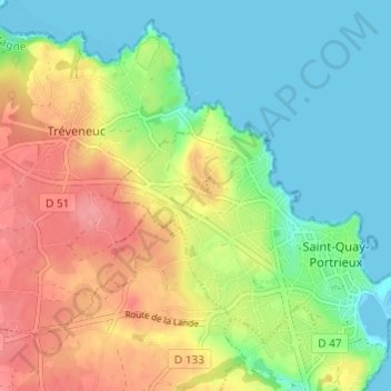 Carte topographique Kertugal, altitude, relief
