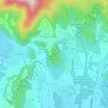 Carte topographique Monte San Michele, altitude, relief
