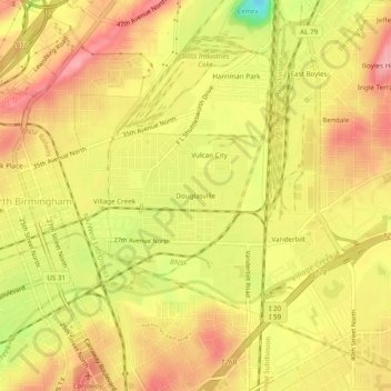 Carte topographique Douglasville, altitude, relief