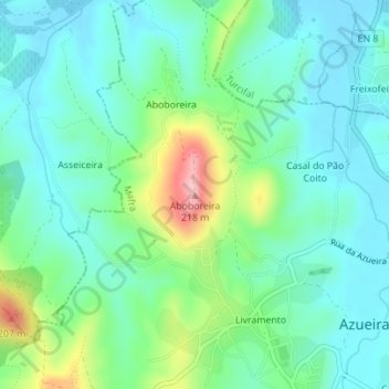 Carte topographique Aboboreira, altitude, relief