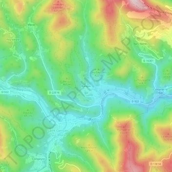 Carte topographique Rongas, altitude, relief