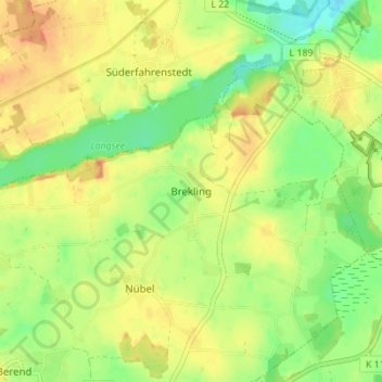 Carte topographique Brekling, altitude, relief