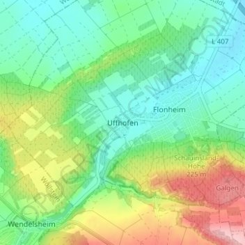 Carte topographique Uffhofen, altitude, relief