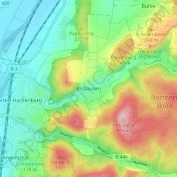 Carte topographique Bishausen, altitude, relief