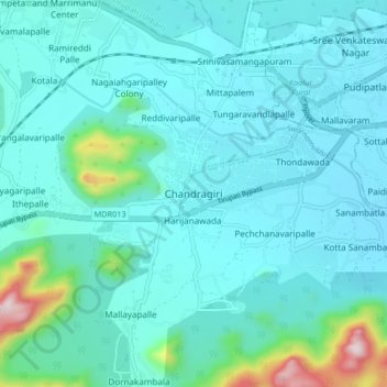 Carte topographique Chandragiri, altitude, relief
