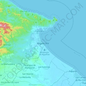 Carte topographique Higuerote, altitude, relief