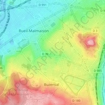 Carte topographique Les Taratres Rueil 4, altitude, relief