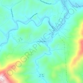 Carte topographique Warrensville, altitude, relief