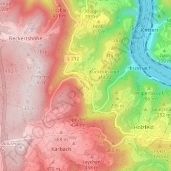 Carte topographique Rheinbay, altitude, relief