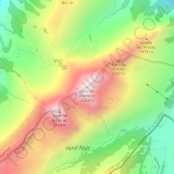 Carte topographique Dent de Brenleire, altitude, relief