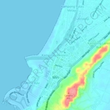 Carte topographique Kampong Wireless, altitude, relief