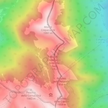Carte topographique Monte Crepacuore, Anticima Sud, altitude, relief