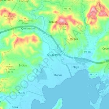 Carte topographique Guayanilla, altitude, relief