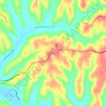 Carte topographique Moorefield, altitude, relief