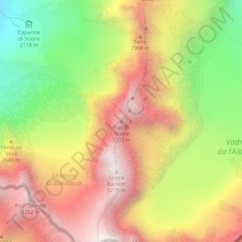 Carte topographique Ago di Sciora, altitude, relief