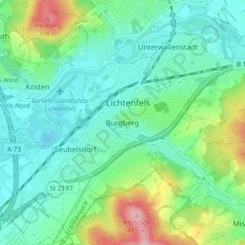 Carte topographique Burgberg, altitude, relief