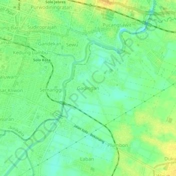 Carte topographique Gadingan, altitude, relief