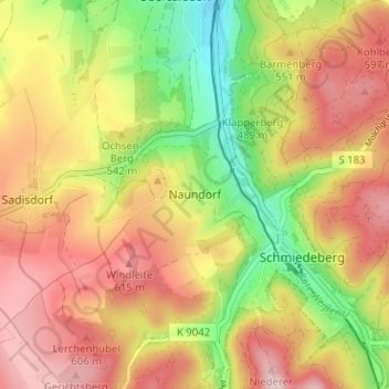 Carte topographique Naundorf, altitude, relief