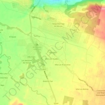 Carte topographique Llau Llau, altitude, relief