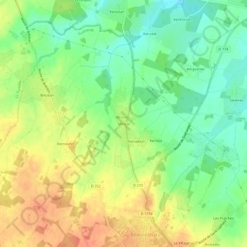 Carte topographique Miroux, altitude, relief