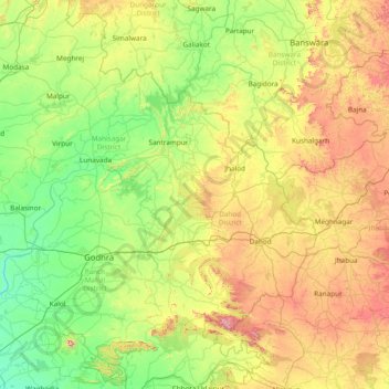 Carte topographique Pānch Mahāls, altitude, relief